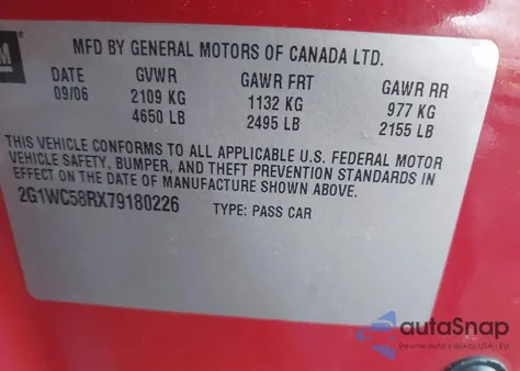 2007 Chevrolet Impala Lt z USA, uszkodzony, nr VIN 2G1WC58RX79180226